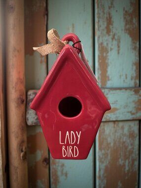 Rae Dunn LADY BIRD Birdhouse Red Ceramic Farmhouse Decor NEW